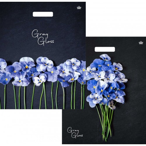 Пакет ПВД с вырубной ручкой 480*390*0,050 Грэй Глосс Анютины глазки Цена за 50шт!!!