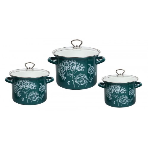 Набор эм. Ажур-5-1 Люкс стиль цил.пл/дно н/о, ст/кр, нерж/куч. бирюза (2,4л./3,4л./5,0л.)