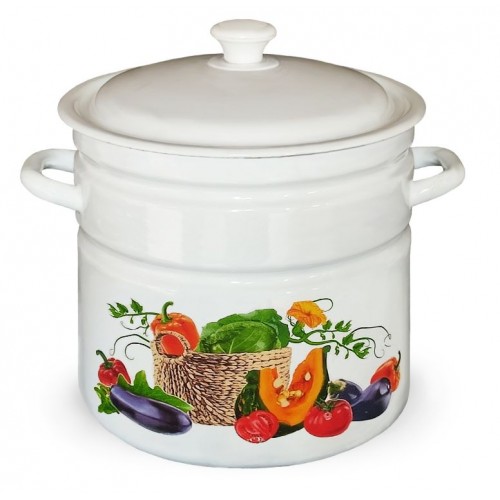 Кастрюля эм. 12,0л цил. Сочные овощи белая (2) 41804-242/6кер