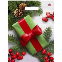 Пакет ПВД с вырубной ручкой 400*310*0,060см Калина (Новогодний), цена за упаковку 50 шт.