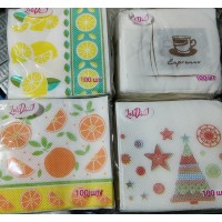 Салфетки бумажные 24*24см 1-х слойная 100шт. в асс-те.(елка/апел/кофе/лимон) уп/100