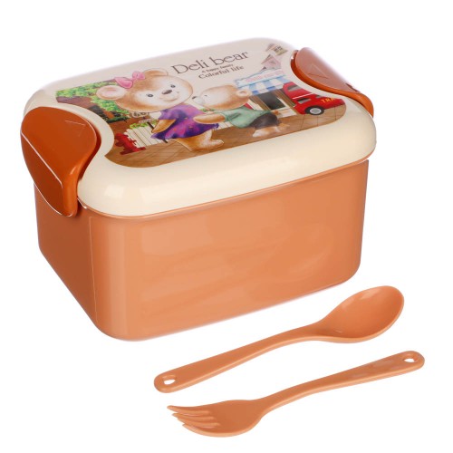 Ланчбокс с ложкой и вилкой 500 мл. Медвежата полипропилен