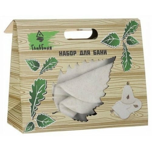 Набор для бани в коробке (шапка,рукавица,коврик) белый