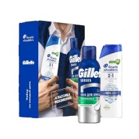 Подарочный набор HS шампунь 2в1 пр перхоти ОснУход 200мл+GILLETTE пена д/бритья успокаивающая 200мл