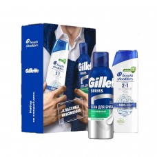 Подарочный набор HS шампунь 2в1 пр перхоти ОснУход 200мл+GILLETTE пена д/бритья успокаивающая 200мл