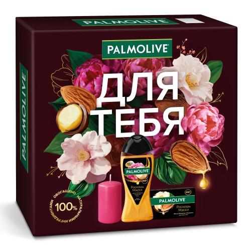 Подарочный набор PALMOLIVE Роскошь масел гель д/д  с маслом Макадамии и экстр Пиона 250мл мыло свеча