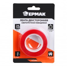 Скотч двусторонний сверхпрочный невидимый 24мм*2м. Ермак