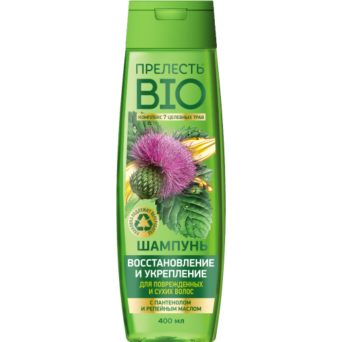 Прелесть Био шампунь для поврежд. и сухих волос с репейным маслом Восстановление и Укрепление 400мл