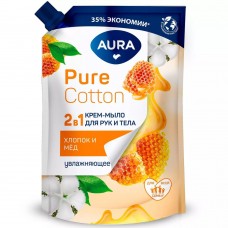 AURA Pure Cotton Крем-мыло 2в1 для рук и тела Хлопок и мёд дой-пак 450мл КК/12