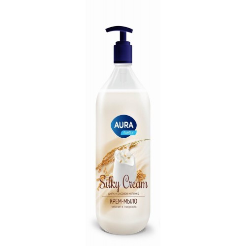 АУРА Крем-мыло Шелк и рисовое молочко Silky Cream флакон/дозатор 1000мл КК/6 АУРА Крем-мыло Шелк и рисовое молочко Silky Cream флакон/дозатор 1000мл КК/6
