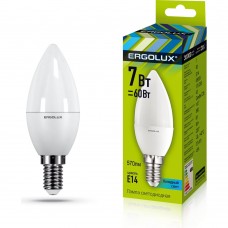 Лампы светодиодные Ergolux  LED-С35-7W-E14-6K 7Вт Е14 6500К 172-265В Свеча дневной свет