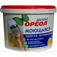 Краска ОРЕОЛ интерьерная моющаяся водно-дисперсионная полиакрил.белая матовая ДИСКОНТ 3кг/3129