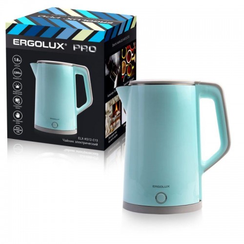 Чайник ERGOLUX ELX-KS12-C13 голубой PRO нерж.сталь/пластик, 1,8л, 220-240В, 2200 Вт)