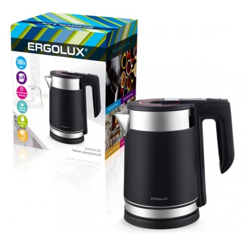 Чайник ERGOLUX ELX-KS10-C02 черный нерж.сталь/пластик, 1,8л, 220-240В, 1800 Вт)