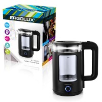 Чайник ERGOLUX ELX-KG08-C02 черный (стекло,пластик 1,8л, 220-240В, 1800Вт)