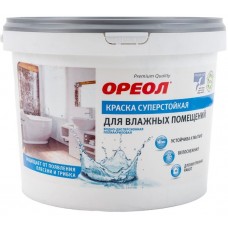 Краска ОРЕОЛ для влажных помещений белоснеж.суперстой.водно-дисперсион.полиакрил.для внутр.работ 3кг