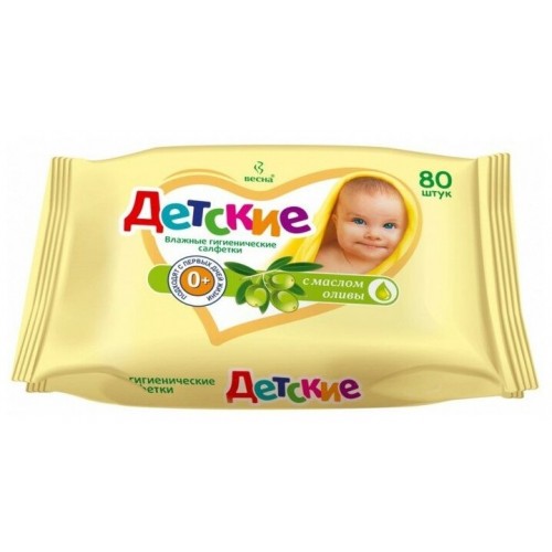 Весна Влажные салфетки Детские 80шт С маслом оливы