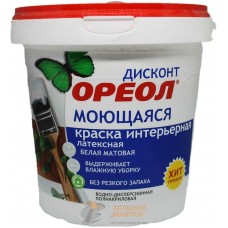 Краска ОРЕОЛ интерьерная моющаяся водно-дисперсионная полиакрил.белая матовая ДИСКОНТ 1,5кг/3211