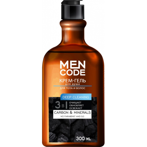 MEN CODE Крем-гель для душа DEEP CLEANING с экстрактами угля и минералов флакон/флиптоп 300мл КК/12