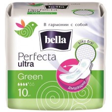 Белла Perfecta Ultra Green прокладки гигиенические супертонкие, сеточка 4+ кап., 10 шт.