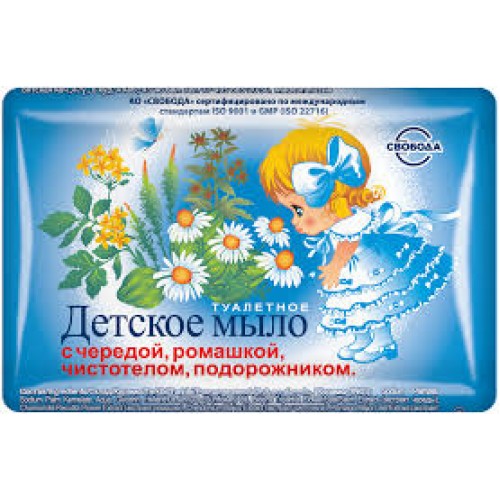 Детское мыло 100г.с чередой, ромашкой, чистотелом, подорожником   СКИДКА