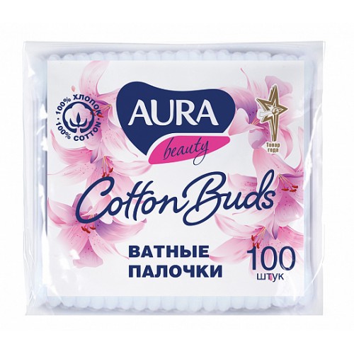 AURA ватные палочки 100 шт п/э пакет