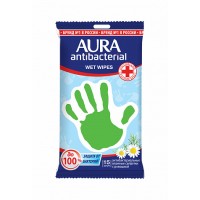 AURA влажные салфетки антибакт Лимон, Ромашка стикер 