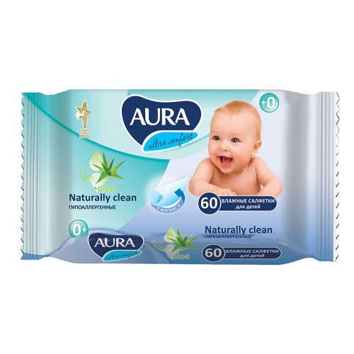 AURA Ultra comfort Влажные салфетки для детей, 60 шт ЦЕНОПАД