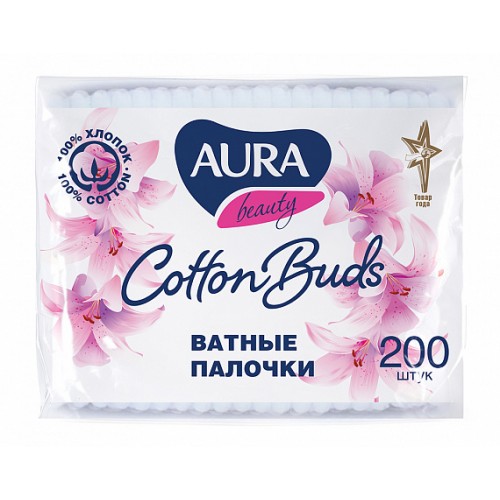 AURA ватные палочки 200 шт п/э пакет/48 сh п sp