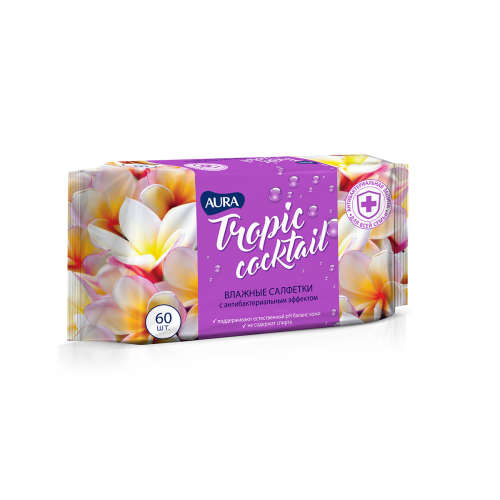 AURA влажные салфетки антибакт TROPIC COCKTAIL 60шт КК/24 ЦЕНОПАД