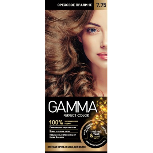 Крем-краска для волос GAMMA PERFECT COLOR 7.75 Ореховое пралине с окислнител. кремом 6%  СКИДКА
