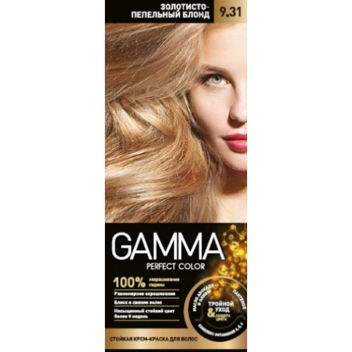 Крем-краска для волос GAMMA PERFECT COLOR 9.31 Золотисто-пепельный блонд с окислнител. кремом 9%  СК