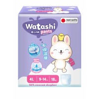 WATASHI Трусики-подгузники одноразовые для детей 4/L 9-14 кг small-pack 18шт КК/4