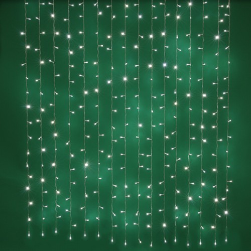 Гирлянда электр. занавес 272 LED, 2х1,5м, белый мерцание, ПВХ прозр., коннектор 220В СНОУ БУМ