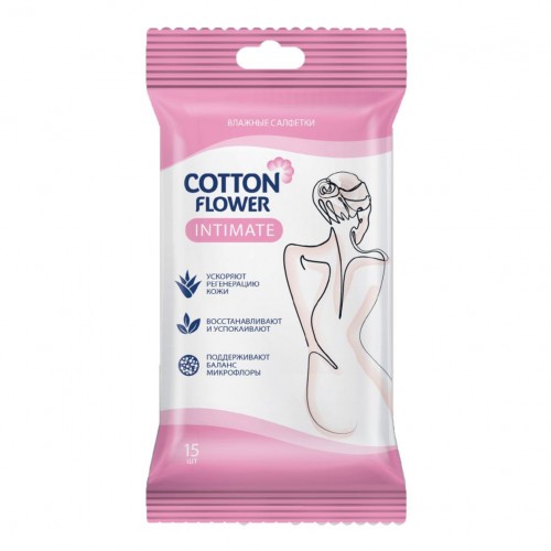 Cotton Flower Влажные салфетки Intimate 15шт (36 шт/ящ) еврослот