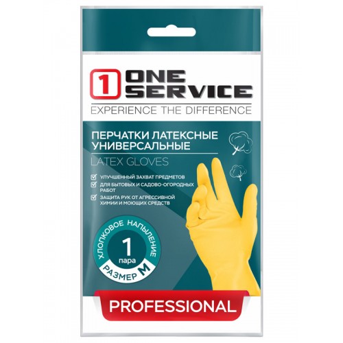 ONE service Перчатки латексные универсальные 1 пара М (144шт/ящ)