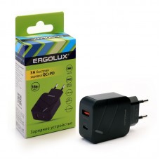 Адаптер сетевой (зарядный блок) 18BT+1Type C, 5-9V/3A,QC (черная кор.) ERGOLUX ELX-PA01QC-C02