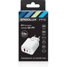 Адаптер сетевой CaN 55Вт,(быстрая зарядка) 1USB+ 1Type C, ELX-PA03QC-C01 (5V-20V/3A, QC, белый)