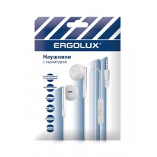 Наушники вкладыши с микрофоном проводные 3,5мм*1,2м.(белые,пакет)ERGOLUX ELX-WHP01Р-C01