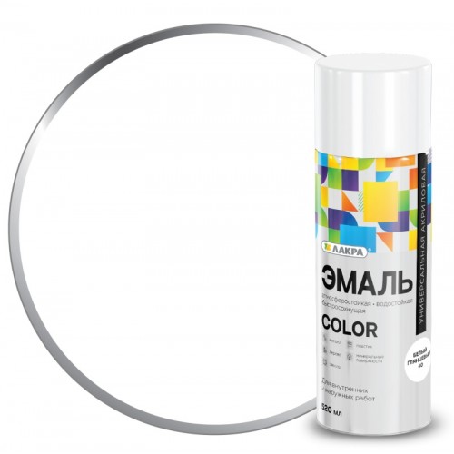 Эмаль аэрозольная универсальная, Лакра Color, белый матовый