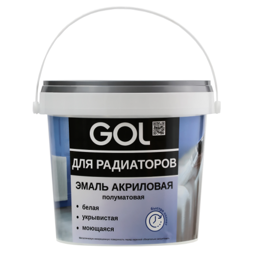 Эмаль для радиаторов акриловая, полуматовая белая 0,9кг  GOL